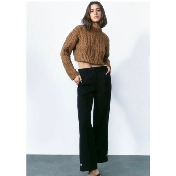 ZARA Instagram Favorite Cropped Chunky Cable Knit Sweater Brown S - Picture 1 of 8